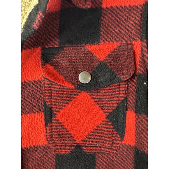 Eddie Bauer Boys Snap Button Sherpa Lined Flannel Jacket Kids 10/12 Red Black - Picture 3 of 8
